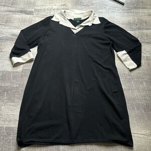 Lauren Ralph Lauren Black White 3/4 Sleeve Career Business Collared Dress